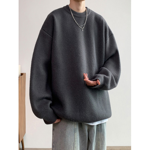 復古毛衣男秋季新款潮牌寬松ins簡約純色圓領針織衫慵懶情侶外套