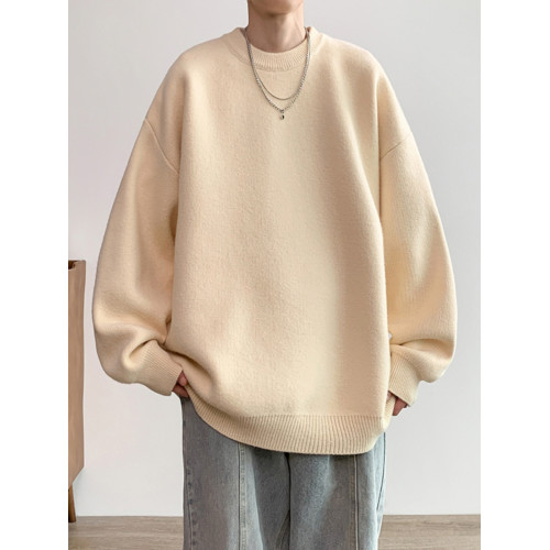 復古毛衣男秋季新款潮牌寬松ins簡約純色圓領針織衫慵懶情侶外套