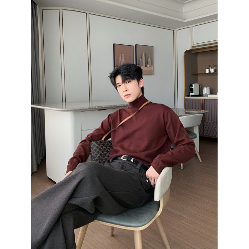 Hualun男式高領毛衣冬季內搭上衣男純色打底衫韓系情侶百搭針織衫