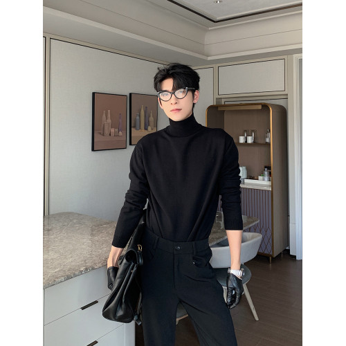 Hualun男式高領毛衣冬季內搭上衣男純色打底衫韓系情侶百搭針織衫