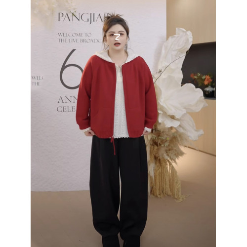 胖佳大碼女裝韓系圓領拉鍊毛衣外套女秋胖mm寬松顯瘦百搭針織開衫