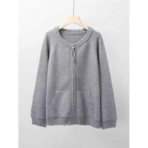 胖佳大碼女裝韓系圓領拉鍊毛衣外套女秋胖mm寬松顯瘦百搭針織開衫