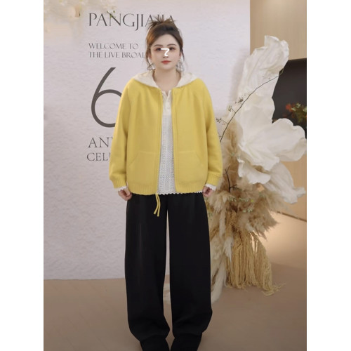 胖佳大碼女裝韓系圓領拉鍊毛衣外套女秋胖mm寬松顯瘦百搭針織開衫