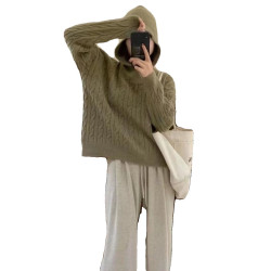 麻花毛衣女毛線衣秋冬2025款連帽日系洋氣慵懶寬松軟糯針織衫上衣