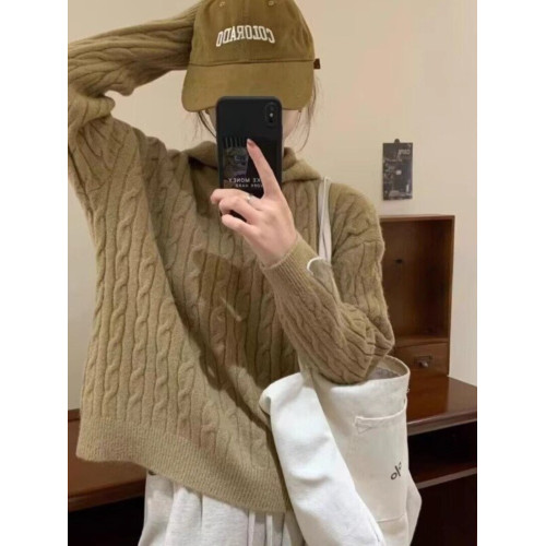 麻花毛衣女毛線衣秋冬2025款連帽日系洋氣慵懶寬松軟糯針織衫上衣 麻花毛衣女毛線衣秋冬2025款連帽日系洋氣慵懶寬松軟糯針織衫上衣