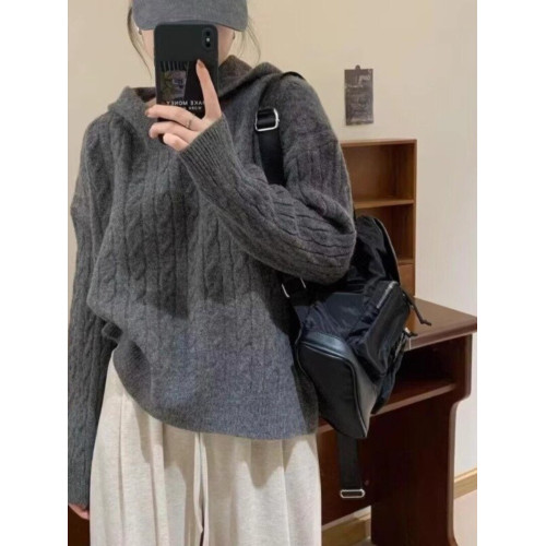 麻花毛衣女毛線衣秋冬2025款連帽日系洋氣慵懶寬松軟糯針織衫上衣 麻花毛衣女毛線衣秋冬2025款連帽日系洋氣慵懶寬松軟糯針織衫上衣