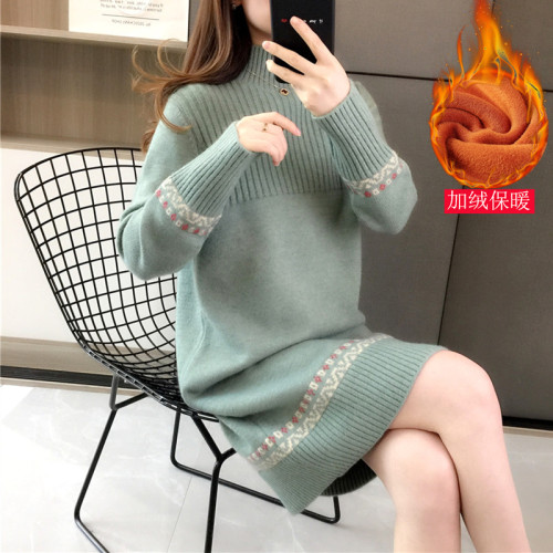 女士半高領羊毛打底衫加厚寬松套頭中長款顯瘦毛衣針織連衣裙上衣 女士半高領羊毛打底衫加厚寬松套頭中長款顯瘦毛衣針織連衣裙上衣