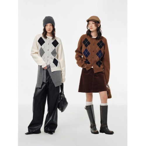 法式復古撞色菱格針織開衫女秋冬顯瘦內搭插肩袖打底毛衣上衣外套 法式復古撞色菱格針織開衫女秋冬顯瘦內搭插肩袖打底毛衣上衣外套