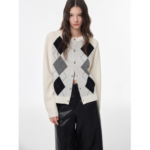 法式復古撞色菱格針織開衫女秋冬顯瘦內搭插肩袖打底毛衣上衣外套 法式復古撞色菱格針織開衫女秋冬顯瘦內搭插肩袖打底毛衣上衣外套