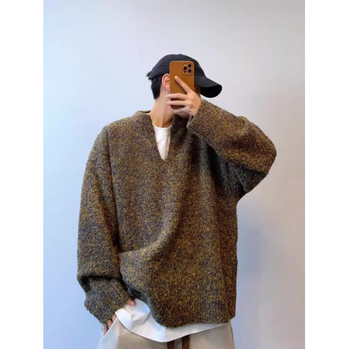 特大碼300斤復古休閒毛衣男裝春秋季慵懶風針織衫V領線衣寬松外套