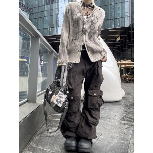 原創美式復古水洗做舊開衫毛衣男女秋冬季高街寬松休閒針織衫外套 原創美式復古水洗做舊開衫毛衣男女秋冬季高街寬松休閒針織衫外套