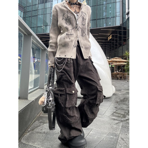 原創美式復古水洗做舊開衫毛衣男女秋冬季高街寬松休閒針織衫外套 原創美式復古水洗做舊開衫毛衣男女秋冬季高街寬松休閒針織衫外套