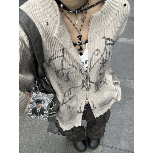 原創美式復古水洗做舊開衫毛衣男女秋冬季高街寬松休閒針織衫外套 原創美式復古水洗做舊開衫毛衣男女秋冬季高街寬松休閒針織衫外套