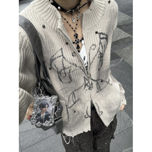 原創美式復古水洗做舊開衫毛衣男女秋冬季高街寬松休閒針織衫外套 原創美式復古水洗做舊開衫毛衣男女秋冬季高街寬松休閒針織衫外套