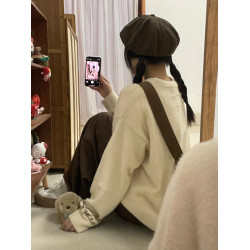 慵懶高級感奶fufu白色水貂絨毛衣女秋冬加厚軟糯馬海毛針織衫上衣