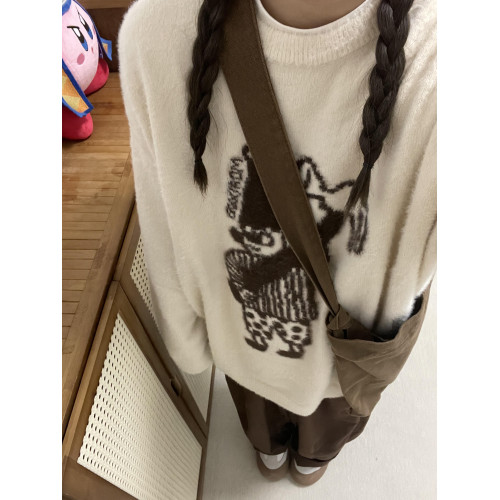 慵懶高級感奶fufu白色水貂絨毛衣女秋冬加厚軟糯馬海毛針織衫上衣 慵懶高級感奶fufu白色水貂絨毛衣女秋冬加厚軟糯馬海毛針織衫上衣