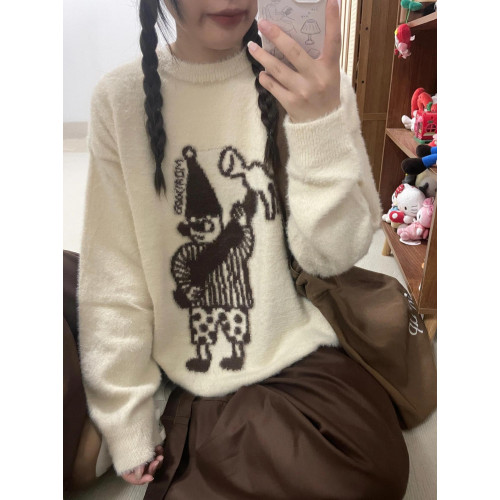 慵懶高級感奶fufu白色水貂絨毛衣女秋冬加厚軟糯馬海毛針織衫上衣 慵懶高級感奶fufu白色水貂絨毛衣女秋冬加厚軟糯馬海毛針織衫上衣