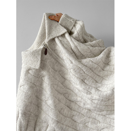 復古麻花半拉鍊針織衫男冬潮牌慵懶風情侶毛衣美式簡約休閒POLO衫