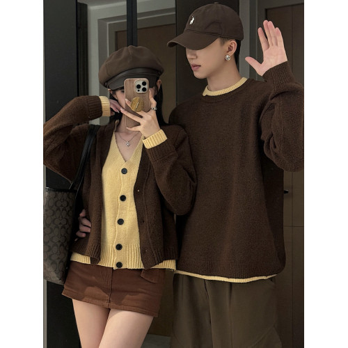 情侶裝秋季法式溫柔風毛衣2025新款設計感小衆假兩件針織上衣潮流