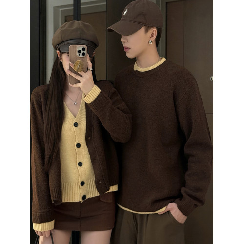 情侶裝秋季法式溫柔風毛衣2025新款設計感小衆假兩件針織上衣潮流