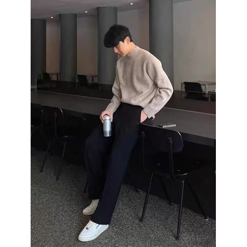 韓系輕奢風小高領針織衫文藝範男生修身包芯紗毛衣保暖打底羊毛衫