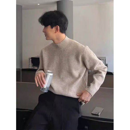 韓系輕奢風小高領針織衫文藝範男生修身包芯紗毛衣保暖打底羊毛衫