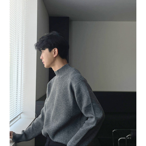 韓系輕奢風小高領針織衫文藝範男生修身包芯紗毛衣保暖打底羊毛衫