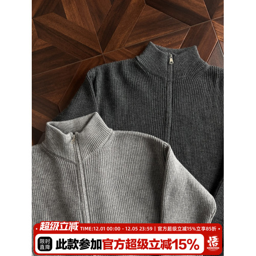 悟空有貨復古純色高級感開衫毛衣男女秋冬潮牌慵懶風休閒針織外套