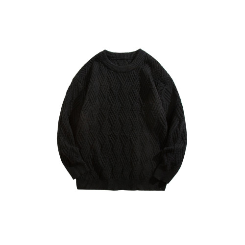 BOYUE帛躍時尚高級菱格長袖保暖毛衣男士秋冬慵懶純色針織打底衫