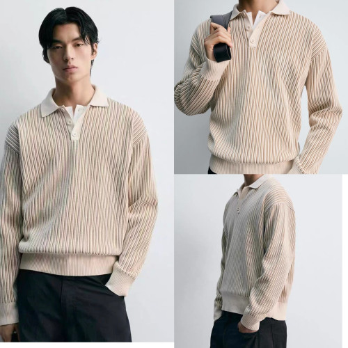 櫃429!ZA秋季新品男裝寬松長袖雪尼爾針織POLO衫毛衣4938313 712 櫃429!ZA秋季新品男裝寬松長袖雪尼爾針織POLO衫毛衣4938313 712