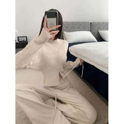 張紫一.設計感收腰下擺拉鍊顯瘦秋冬長袖毛衣圓領套頭針織衫上衣 張紫一.設計感收腰下擺拉鍊顯瘦秋冬長袖毛衣圓領套頭針織衫上衣