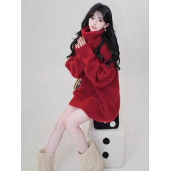 聖誕紅色高領針織毛衣套裝連衣裙子女秋冬新款跨新年戰袍約會短裙