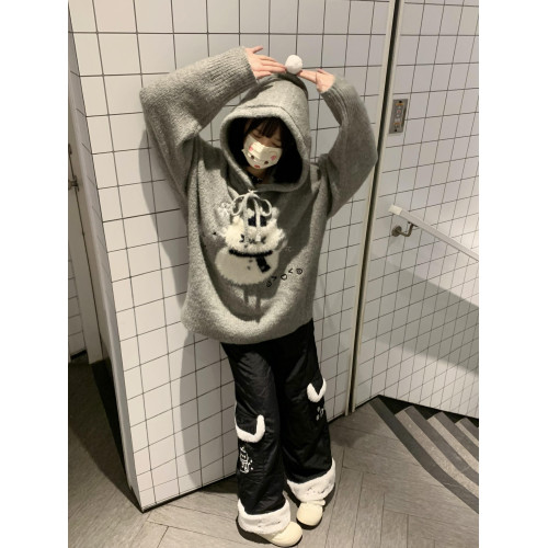 可愛卡通雪人連帽毛衣女秋冬聖誕氛圍感寬松慵懶風軟糯針織衫上衣 可愛卡通雪人連帽毛衣女秋冬聖誕氛圍感寬松慵懶風軟糯針織衫上衣