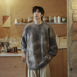 紥染漸變毛衣男冬季美式復古重磅加厚針織衫秋冬慵懶風高級感外套