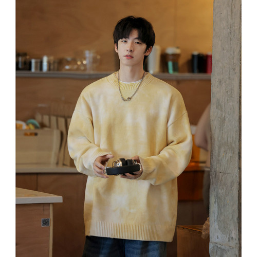 紥染漸變毛衣男冬季美式復古重磅加厚針織衫秋冬慵懶風高級感外套