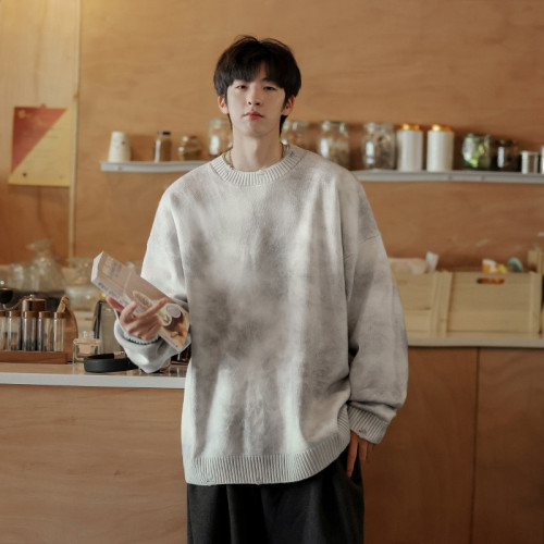 紥染漸變毛衣男冬季美式復古重磅加厚針織衫秋冬慵懶風高級感外套