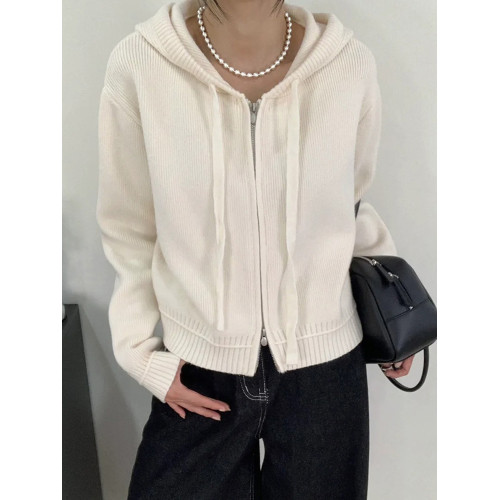 秋冬2025新款韓版雙頭拉鍊連帽毛衣女短款小個子氣質長袖上衣外套 秋冬2025新款韓版雙頭拉鍊連帽毛衣女短款小個子氣質長袖上衣外套