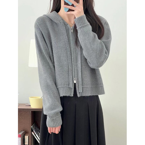 秋冬2025新款韓版雙頭拉鍊連帽毛衣女短款小個子氣質長袖上衣外套 秋冬2025新款韓版雙頭拉鍊連帽毛衣女短款小個子氣質長袖上衣外套