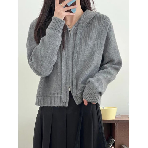 秋冬2025新款韓版雙頭拉鍊連帽毛衣女短款小個子氣質長袖上衣外套 秋冬2025新款韓版雙頭拉鍊連帽毛衣女短款小個子氣質長袖上衣外套