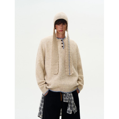 MADWITCH新款復古氛圍感針織衫男女美式小衆設計感亨利領慵懶毛衣