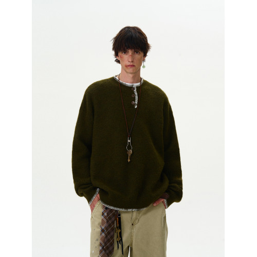 MADWITCH新款復古氛圍感針織衫男女美式小衆設計感亨利領慵懶毛衣