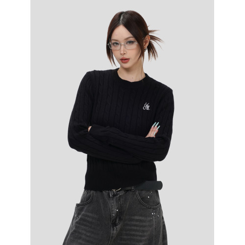 INSstudios 國潮牌美式「麻花短款內搭毛衣」修身顯瘦針織上衣女