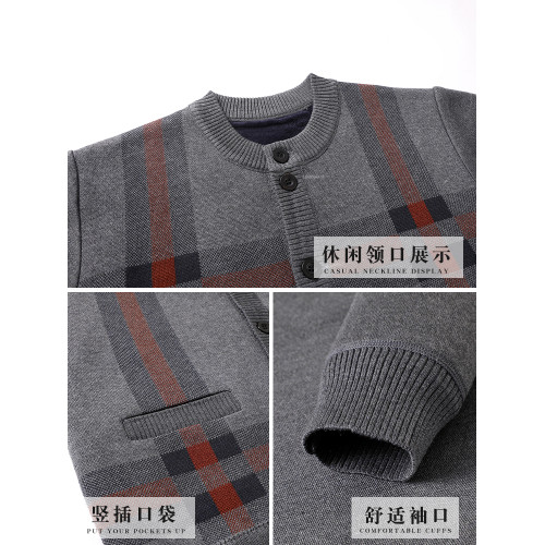 爸爸秋冬季加絨加厚開衫中老年人男保暖系釦針織毛衣外套爺爺上衣