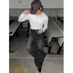 Borrowed Project 輕透空氣混紗雙層圓領打底衫曡穿假倆件長袖T恤