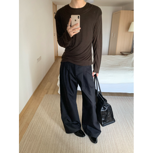 Borrowed Project 輕透空氣混紗雙層圓領打底衫曡穿假倆件長袖T恤