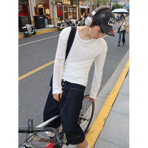 Borrowed Project 輕透空氣混紗雙層圓領打底衫曡穿假倆件長袖T恤