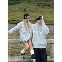 美式慵懶風毛衣男女情侶裝秋冬季寬松休閒百搭圓領套頭針織衫線衣