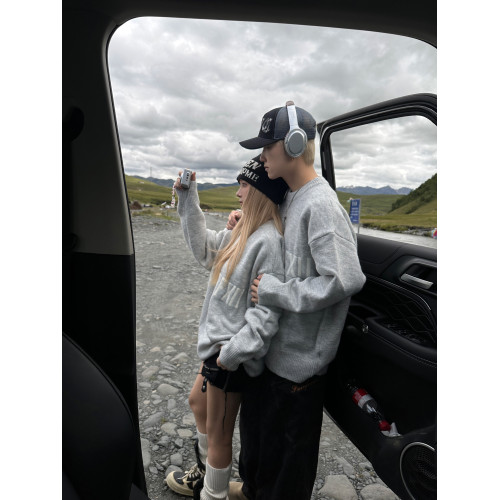 美式慵懶風毛衣男女情侶裝秋冬季寬松休閒百搭圓領套頭針織衫線衣