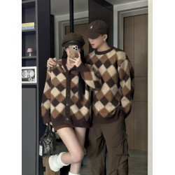 情侶裝秋冬季2025新款超火寬松毛衣男女高級感慵懶風針織衫外套潮