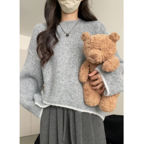 設計感不規則撞色毛衣女新款秋冬寬松慵懶風軟糯高級感套頭針織衫 設計感不規則撞色毛衣女新款秋冬寬松慵懶風軟糯高級感套頭針織衫